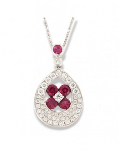 Collana Oro Bianco Goccia Rubini 0,52 Carati e Diamanti 0,46 Carati [9d1a2db6]