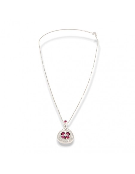 Collana Oro Bianco Goccia Rubini 0,52 Carati e Diamanti 0,46 Carati [984a6aa8]