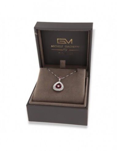 Collana Oro Bianco Goccia Rubini 0,52 Carati e Diamanti 0,46 Carati [f671e8a1]