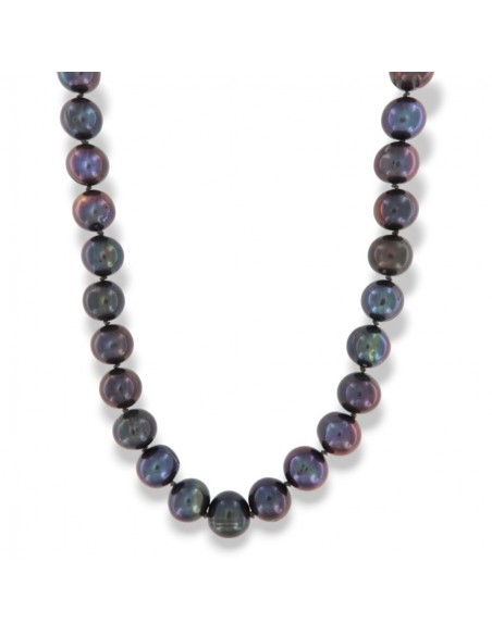 Collana Perle Acqua Dolce Scure 11MM Chiusura Oro Giallo [f3bb540b]