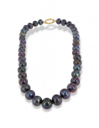 Collana Perle Acqua Dolce Scure 11MM Chiusura Oro Giallo [e38b2dfc]