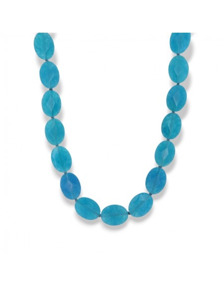 Collana Pietre Agata Celeste Chiusura Argento Rodiato [2f14765b]