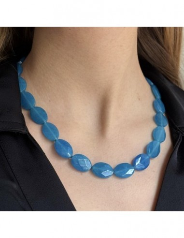 Collana Pietre Agata Celeste Chiusura Argento Rodiato [80bcc189]