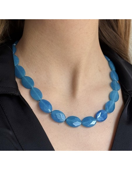 Collana Pietre Agata Celeste Chiusura Argento Rodiato [80bcc189]