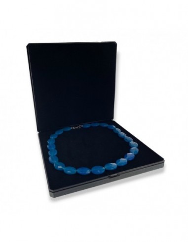 Collana Pietre Agata Celeste Chiusura Argento Rodiato [5ccac59a]