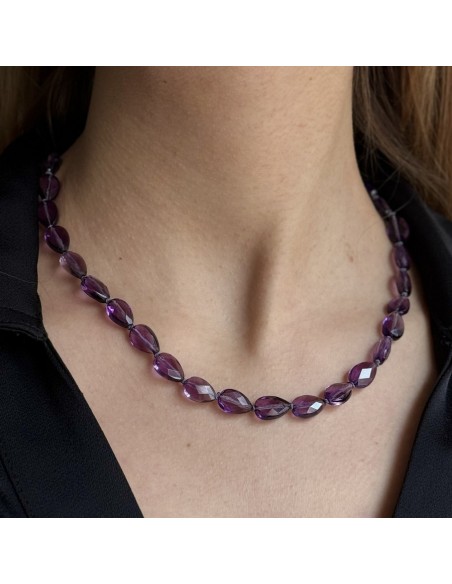 Collana Pietre Idrotermale Viola Chiusura Argento Rodiato [07101988]