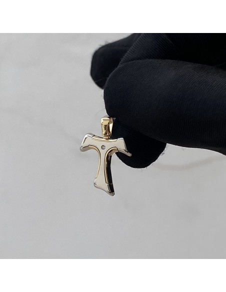 Ciondolo Oro Bianco Giallo Croce Doppia Diamante Centrale [a14638a2]