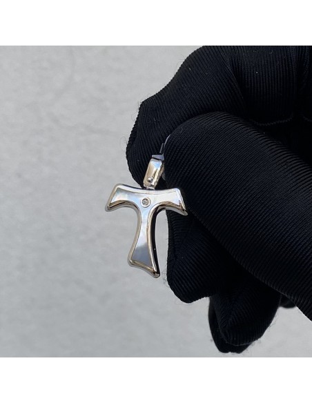Ciondolo Oro Bianco Croce Madre Perla Diamante Centrale [1885e47d]
