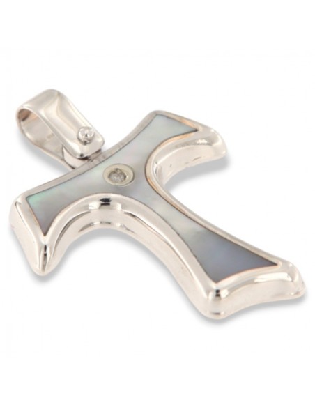 Ciondolo Oro Bianco Croce Madre Perla Diamante Centrale [af982579]