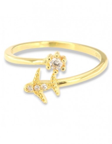 Anello Argento Dorato Aereoplano Punto Luce [a34fd0d0]