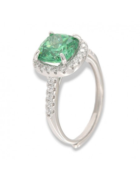 Anello Argento Rodiato Principessa Verde 8x8MM [e82f502d]