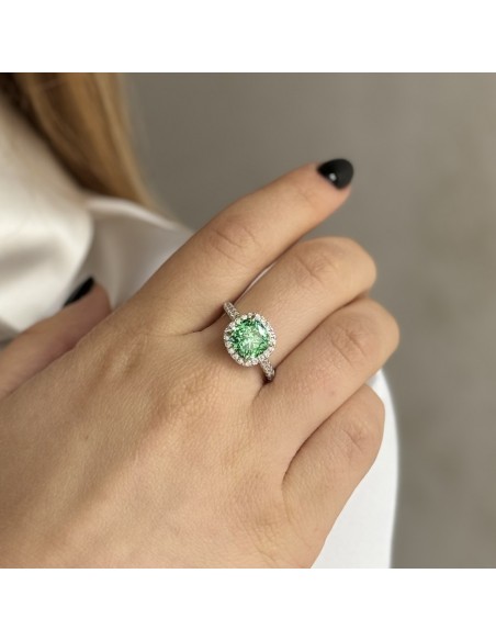 Anello Argento Rodiato Principessa Verde 8x8MM [0d39c1a4]
