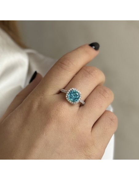 Anello Argento Rodiato Principessa Celeste 8x8MM [987ecaa1]