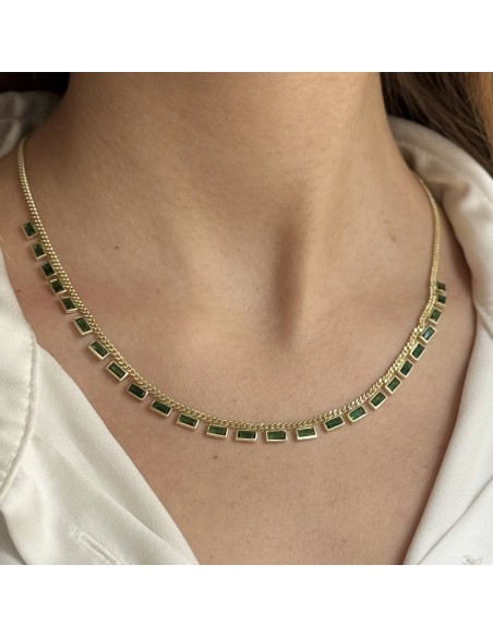 Collana Argento Dorato Zirconi Rettangolari Verdi [d1e718c9]