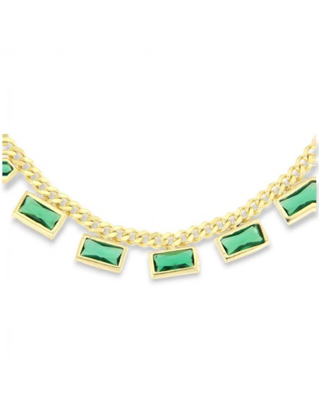 Collana Argento Dorato Zirconi Rettangolari Verdi [66fad9cd]