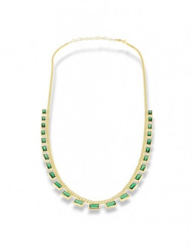 Collana Argento Dorato Zirconi Rettangolari Verdi [63aa9ed3]