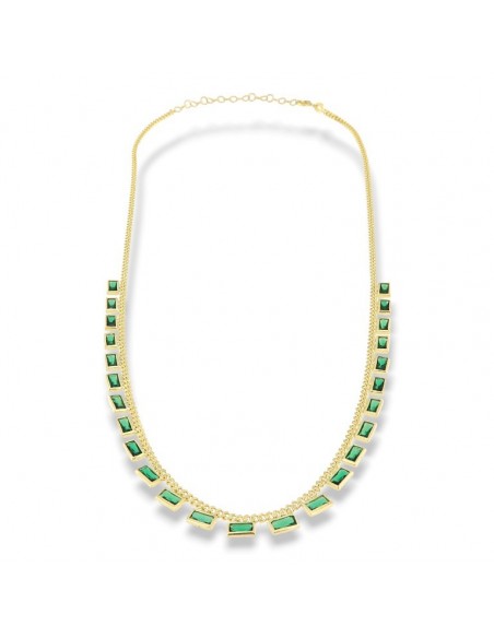 Collana Argento Dorato Zirconi Rettangolari Verdi [63aa9ed3]