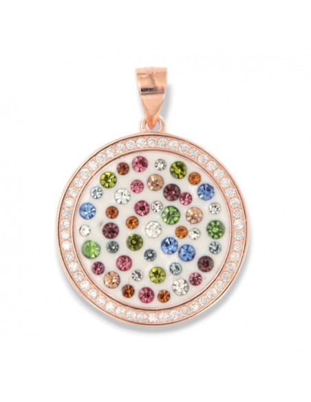 Ciondolo Argento Rosato Piastra Tonda Zirconi Colorati [ec374856]