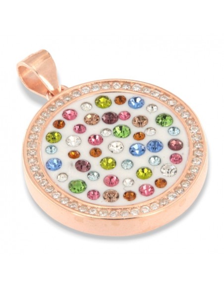Ciondolo Argento Rosato Piastra Tonda Zirconi Colorati [8acf0a5b]
