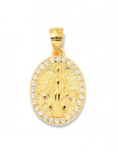 Ciondolo Argento Dorato Madonna Miracolosa Zirconi 1,5GR [e9670f48]