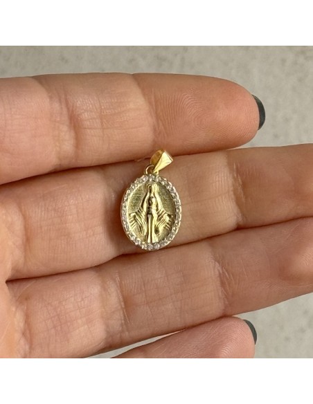 Ciondolo Argento Dorato Madonna Miracolosa Zirconi 1,5GR [a895c05a]