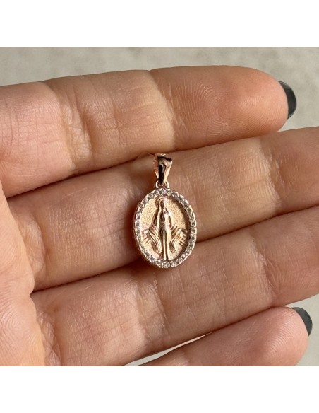 Ciondolo Argento Rosato Madonna Miracolosa Zirconi 1,5GR [2f39185b]
