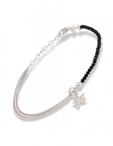 Bracciale Argento Rodiato Sfere Nere Stella Ciondolo Zirconi [8f3e1b40]