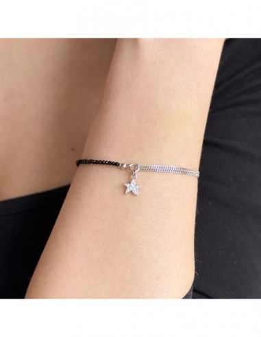 Bracciale Argento Rodiato Sfere Nere Stella Ciondolo Zirconi [567bfbd6]