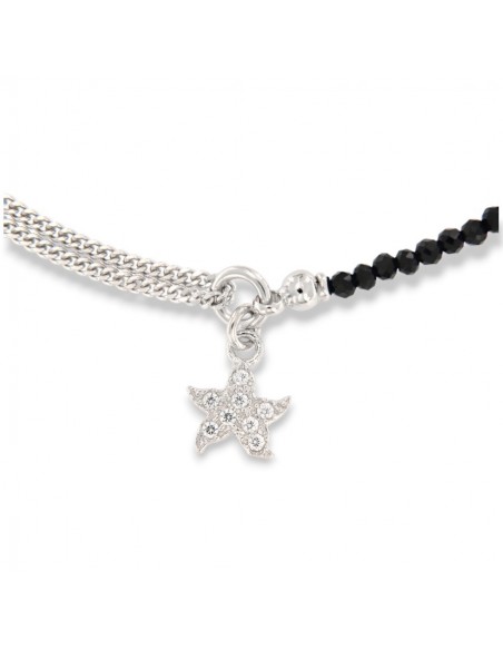 Bracciale Argento Rodiato Sfere Nere Stella Ciondolo Zirconi [e1663ad2]