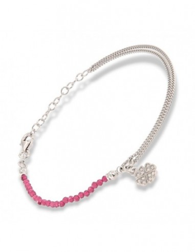 Bracciale Argento Rodiato Sfere Viola Quadrifoglio Zirconi Bianchi [5c0fcbb0]