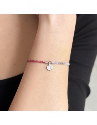 Bracciale Argento Rodiato Sfere Viola Quadrifoglio Zirconi Bianchi [5e298b05]