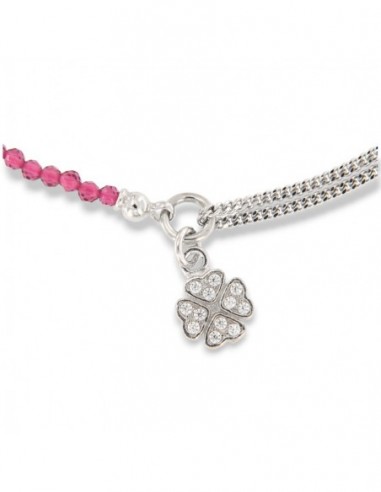 Bracciale Argento Rodiato Sfere Viola Quadrifoglio Zirconi Bianchi [e9344a01]