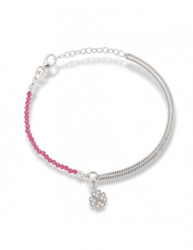Bracciale Argento Rodiato Sfere Viola Quadrifoglio Zirconi Bianchi [ec640d1f]