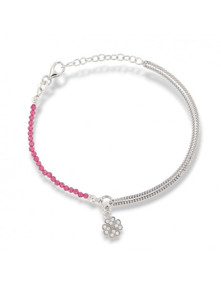 Bracciale Argento Rodiato Sfere Viola Quadrifoglio Zirconi Bianchi [ec640d1f]