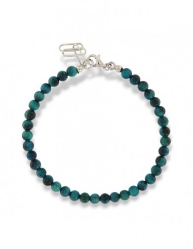 Bracciale Argento Rodiato Sfere Occhio di TIgre Blu Lisce [777ab719]