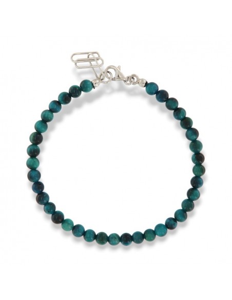 Bracciale Argento Rodiato Sfere Occhio di TIgre Blu Lisce [777ab719]
