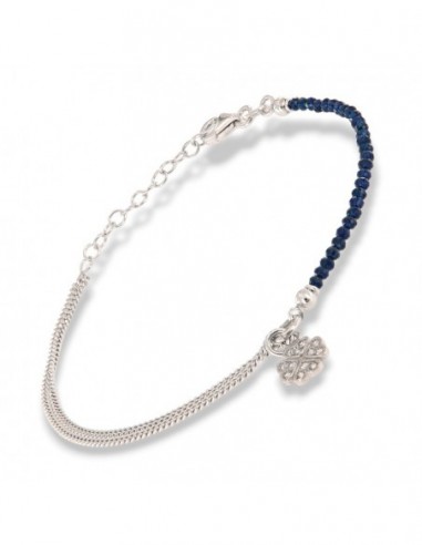 Bracciale Argento Rodiato Sfere Blu Quadrifoglio  Zirconi Bianchi [323449b9]