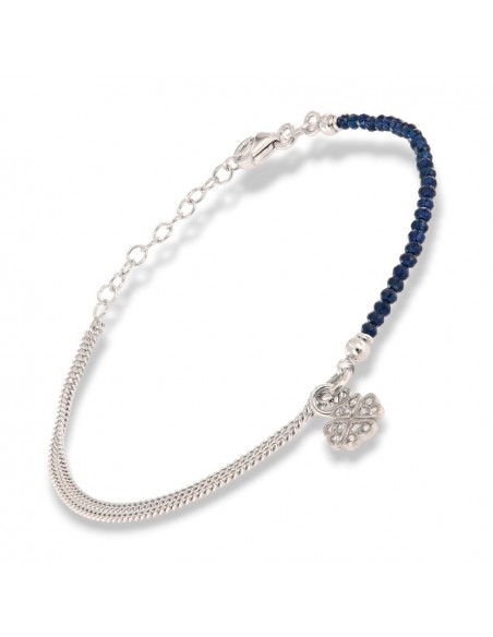 Bracciale Argento Rodiato Sfere Blu Quadrifoglio  Zirconi Bianchi [323449b9]