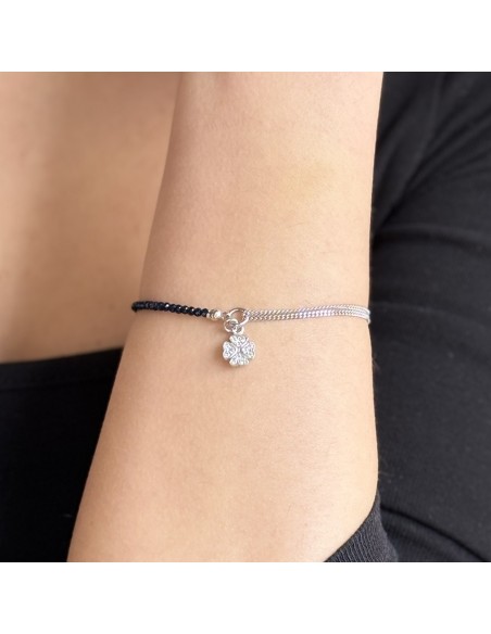 Bracciale Argento Rodiato Sfere Blu Quadrifoglio  Zirconi Bianchi [50703a06]