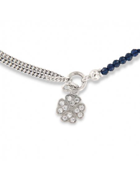 Bracciale Argento Rodiato Sfere Blu Quadrifoglio  Zirconi Bianchi [e76dfb02]