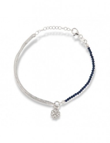Bracciale Argento Rodiato Sfere Blu Quadrifoglio  Zirconi Bianchi [e23dbc1c]