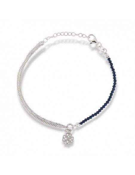 Bracciale Argento Rodiato Sfere Blu Quadrifoglio  Zirconi Bianchi [e23dbc1c]