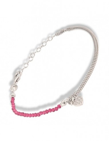 Bracciale Argento Rodiato Sfere Viola Cuore Zirconi Bianchi [852988bd]