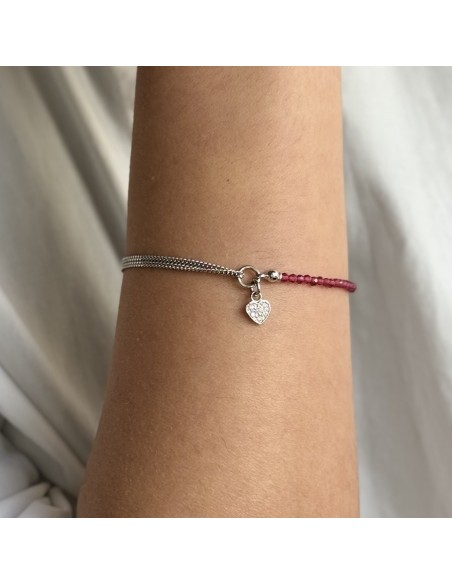 Bracciale Argento Rodiato Sfere Viola Cuore Zirconi Bianchi [d7dce207]