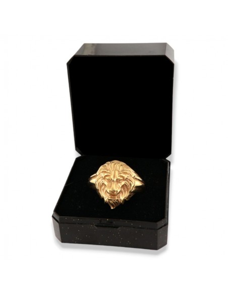 Anello Argento Dorato Leone In Rilievo [aadc5372]