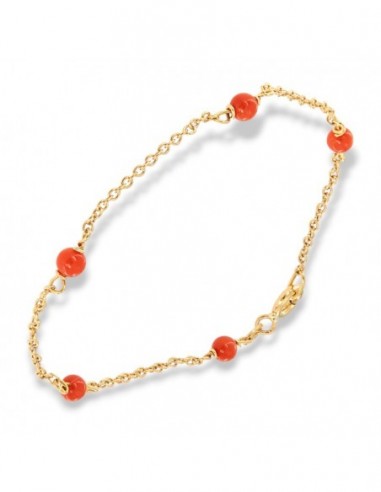 Bracciale Oro Giallo Rollò Sfere Rosse Corallo [a6c1a596]
