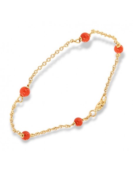 Bracciale Oro Giallo Rollò Sfere Rosse Corallo [a6c1a596]