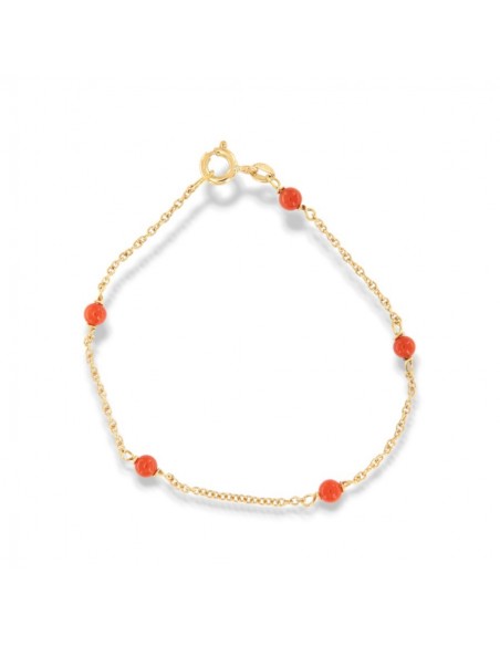 Bracciale Oro Giallo Rollò Sfere Rosse Corallo [f18ba984]