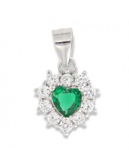 Ciondolo Argento Rodiato Principessa Cuore Verde [820cca5f]