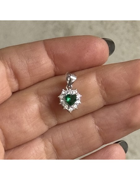 Ciondolo Argento Rodiato Principessa Cuore Verde [338b7a5c]